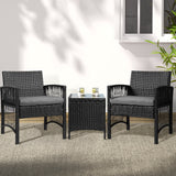 NNEDSZ Gardeon 3PC Outdoor Bistro Set Patio Furniture Wicker Dining Chairs Table Cushion Black