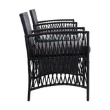 NNEDSZ Gardeon 3PC Outdoor Bistro Set Patio Furniture Wicker Dining Chairs Table Cushion Black