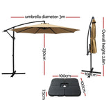 NNEDSZ 3m Umbrella w/Base Outdoor Cantilever Beach Garden Patio Parasol Beige