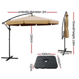 NNEDSZ 3m Outdoor Umbrella w/Base Cantilever Garden Beach Patio Beige