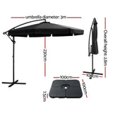 NNEDSZ 3m Outdoor Umbrella w/Base Cantilever Garden Beach Patio Black