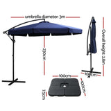 NNEDSZ 3m Outdoor Umbrella w/Base Cantilever Garden Beach Patio Navy