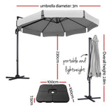 NNEDSZ 3m Outdoor Umbrella w/Base Cantilever Beach Roma 360 Degree Tilt Grey