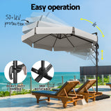 NNEDSZ 3m Outdoor Umbrella w/Base Cantilever Beach Roma 360 Degree Tilt Grey
