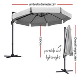 NNEDSZ 3m Outdoor Umbrella Cantilever 360 Degree Tilt Beach Roma Grey