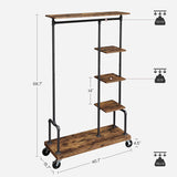 NNEDSZ Clothing Garment Rack on Wheels with 5-Tier, Industrial Pipe Style, Rustic Brown