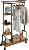 NNEDSZ Clothing Garment Rack on Wheels with 5-Tier, Industrial Pipe Style, Rustic Brown