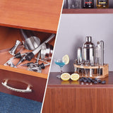 NNEDSZ Cocktail Shaker Set Bartender Kit with Bamboo frame and 12 Pieces Stainless Steel Bar Tool Set