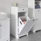 NNEDSZ White Bathroom Cabinet with Laundry Basket and Drawer