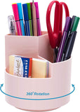 NNEDSZ 360 degree rotating multi-functional pen holder with 3 separate layer for office desk organiser (Pink)