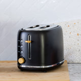 NNEDSZ 2-Slice Bread Toaster in Black w/ Wood Accents