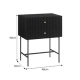 NNEDSZ Sarantino Arden Fluted 2-drawer Bedside Table Night Stand - Black