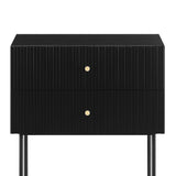 NNEDSZ Sarantino Arden Fluted 2-drawer Bedside Table Night Stand - Black