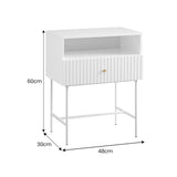 NNEDSZ Sarantino Cecil Slender Fluted Bedside Table In White