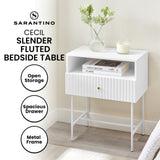 NNEDSZ Sarantino Cecil Slender Fluted Bedside Table In White