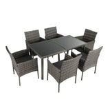 NNEDSZ Rural Style Outdoor Grey Wicker 6 Seater Dining Set