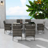 NNEDSZ Rural Style Outdoor Grey Wicker 6 Seater Dining Set