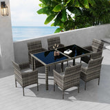 NNEDSZ Rural Style Outdoor Grey Wicker 6 Seater Dining Set