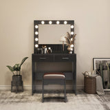NNEDSZ Fidel Vanity Set with Cushioned Stool and Lighted Mirror- Black