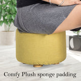 NNEDSZ 2X Fabric Ottoman Round Wooden Leg Foot Stool - Mustard Yellow