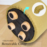 NNEDSZ 2X Fabric Ottoman Round Wooden Leg Foot Stool - Mustard Yellow