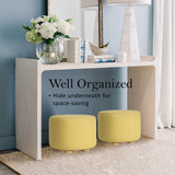 NNEDSZ 2X Fabric Ottoman Round Wooden Leg Foot Stool - Mustard Yellow