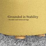 NNEDSZ 2X Fabric Ottoman Round Wooden Leg Foot Stool - Mustard Yellow