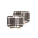 NNEDSZ 2X Fabric Ottoman Round Wooden Leg Foot Stool - LATTICE