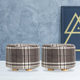 NNEDSZ 2X Fabric Ottoman Round Wooden Leg Foot Stool - LATTICE