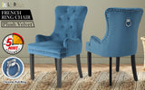 NNEDSZ French Provincial Dining Chair Ring Studded Velvet Rubberwood Leg LISSE NAVY BLUE