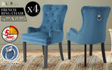 NNEDSZ 4X French Provincial Dining Chair Ring Studded Velvet Rubberwood Leg LISSE NAVY BLUE