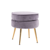 NNEDSZ Ottoman Foot Stool Velvet Fabric Metal Leg Round GREY