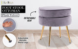 NNEDSZ Ottoman Foot Stool Velvet Fabric Metal Leg Round GREY