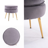 NNEDSZ Ottoman Foot Stool Velvet Fabric Metal Leg Round GREY