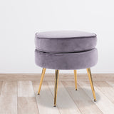 NNEDSZ Ottoman Foot Stool Velvet Fabric Metal Leg Round GREY
