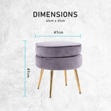 NNEDSZ Ottoman Foot Stool Velvet Fabric Metal Leg Round GREY