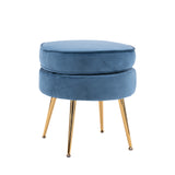 NNEDSZ Ottoman Foot Stool Velvet Fabric Metal Leg Round NAVY BLUE