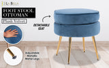 NNEDSZ Ottoman Foot Stool Velvet Fabric Metal Leg Round NAVY BLUE