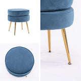 NNEDSZ Ottoman Foot Stool Velvet Fabric Metal Leg Round NAVY BLUE