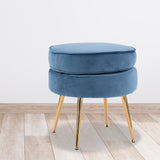 NNEDSZ Ottoman Foot Stool Velvet Fabric Metal Leg Round NAVY BLUE