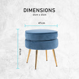 NNEDSZ Ottoman Foot Stool Velvet Fabric Metal Leg Round NAVY BLUE