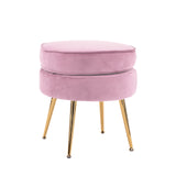 NNEDSZ Ottoman Foot Stool Velvet Fabric Metal Leg Round PINK