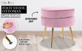 NNEDSZ Ottoman Foot Stool Velvet Fabric Metal Leg Round PINK