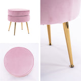NNEDSZ Ottoman Foot Stool Velvet Fabric Metal Leg Round PINK