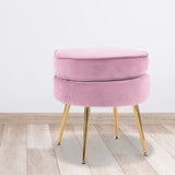 NNEDSZ Ottoman Foot Stool Velvet Fabric Metal Leg Round PINK
