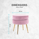 NNEDSZ Ottoman Foot Stool Velvet Fabric Metal Leg Round PINK