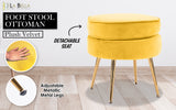 NNEDSZ Ottoman Foot Stool Velvet Fabric Metal Leg Round YELLOW