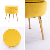 NNEDSZ Ottoman Foot Stool Velvet Fabric Metal Leg Round YELLOW