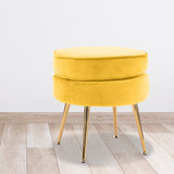 NNEDSZ Ottoman Foot Stool Velvet Fabric Metal Leg Round YELLOW