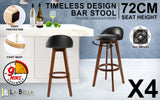 NNEDSZ 4X Wooden Bar Stool Dining Chair Leather LEILA 72cm BLACK BROWN